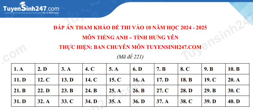 Đề thi vào lớp 10 môn Tiếng Anh 2024 tỉnh Hưng Yên có đáp án (ảnh 5)