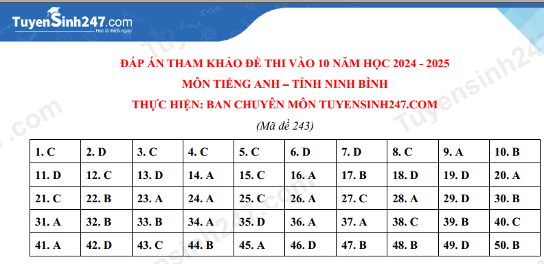 Đề thi vào lớp 10 môn Tiếng Anh 2024 tỉnh Ninh Bình có đáp án (ảnh 5)