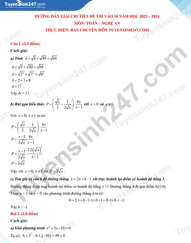 Đề thi và đáp án vào lớp 10 môn Toán năm 2023 tỉnh Nghệ An (ảnh 2)