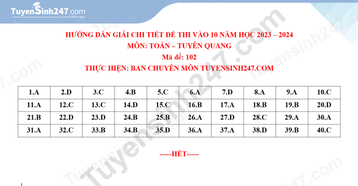 Đề thi và đáp án vào lớp 10 môn Toán năm 2023 tỉnh Tuyên Quang (ảnh 5)