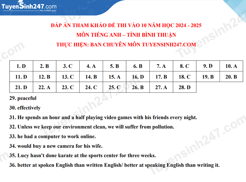 Đề thi vào lớp 10 môn Tiếng Anh 2024 tỉnh Bình Thuận có đáp án (ảnh 1)