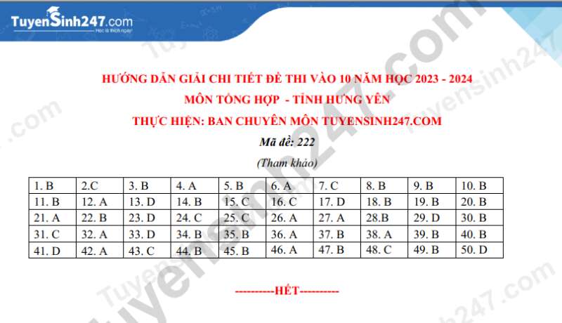Đề thi vào lớp 10 Bài thi tổng hợp tỉnh Hưng Yên năm 2023 có đáp án (ảnh 9)
