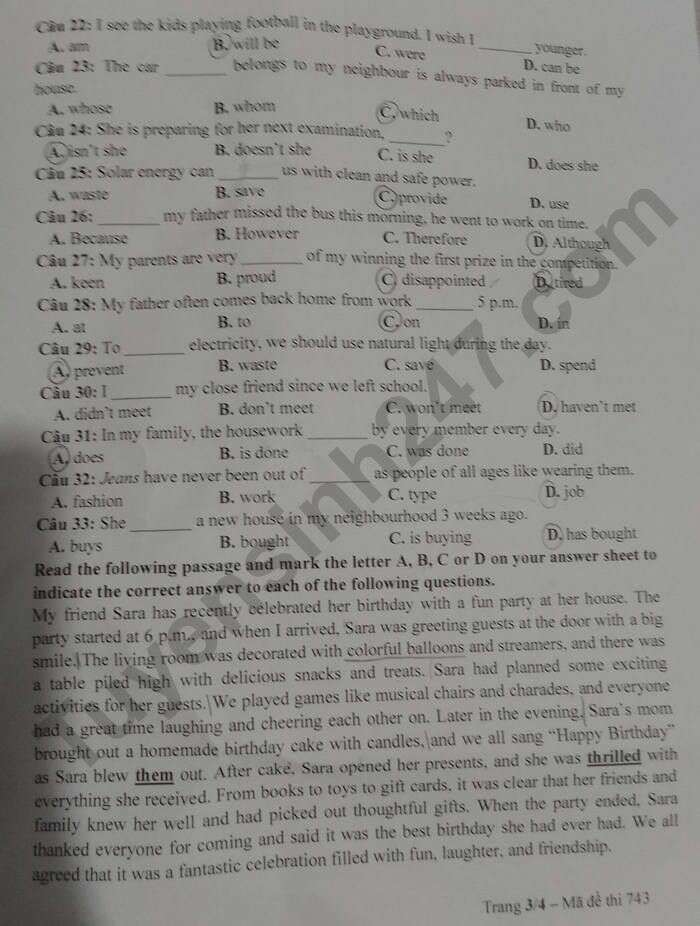 Đề thi vào lớp 10 môn Tiếng Anh 2024 tỉnh Tây Ninh có đáp án (ảnh 3)