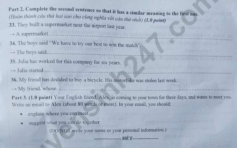 Đề thi vào lớp 10 môn Tiếng Anh 2024 tỉnh Ninh Thuận có đáp án (ảnh 4)