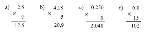 Đặt tính rồi tính: 2,5 × 7 (ảnh 1)
