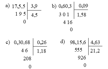 Đặt tính rồi tính: 17,55 : 3,9 (ảnh 1)