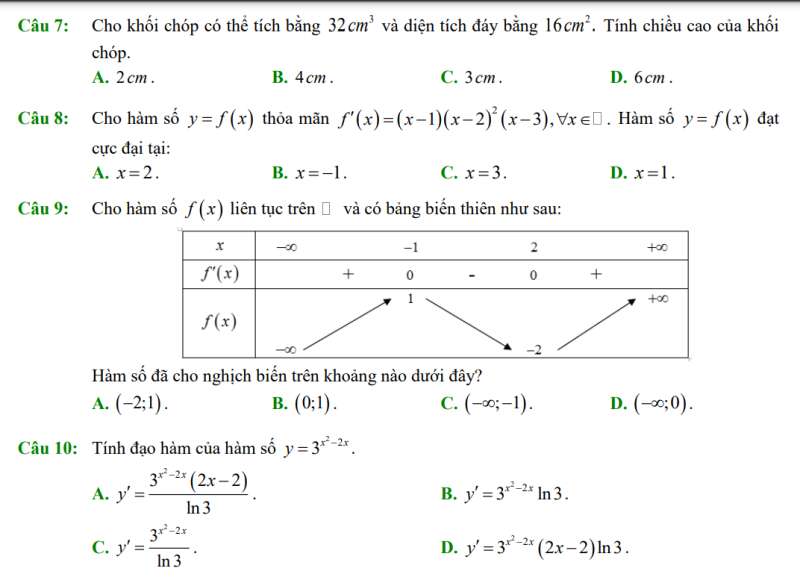 Đề thi thử THPT Quốc gia 2023 môn Toán trường THPT chuyên Thái Bình (ảnh 6)