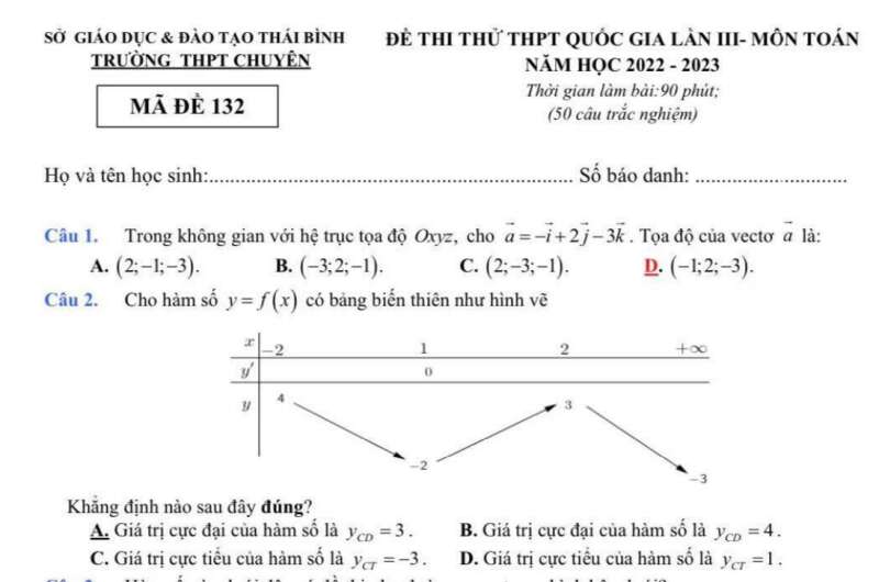 Đề thi thử THPT Quốc gia 2023 môn Toán trường THPT chuyên Thái Bình (ảnh 9)