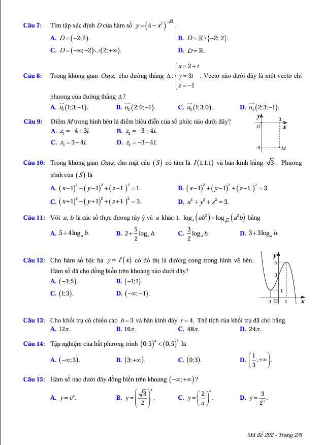 Đề thi thử Toán sở Nam Định 2024 có đáp án (ảnh 2)