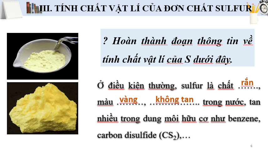 Bài giảng điện tử Sulfur và sulfur dioxide (Chân trời sáng tạo 2023) | Giáo án PPT Hóa học 11 (ảnh 1)