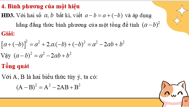 Giáo án PowerPoint Hiệu hai bình phương. Bình phương của một tổng hay một hiệu (Kết nối tri thức) | Toán 8 (ảnh 5)