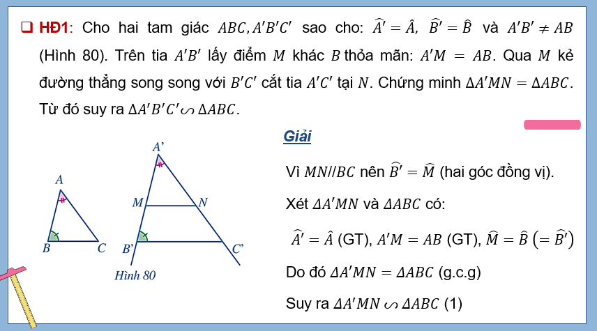 Giáo án PowerPoint Trường hợp đồng dạng thứ ba của tam giác (Cánh diều) | Toán 8 (ảnh 5)