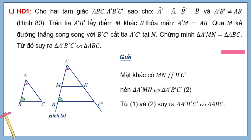 Giáo án PowerPoint Trường hợp đồng dạng thứ ba của tam giác (Cánh diều) | Toán 8 (ảnh 6)