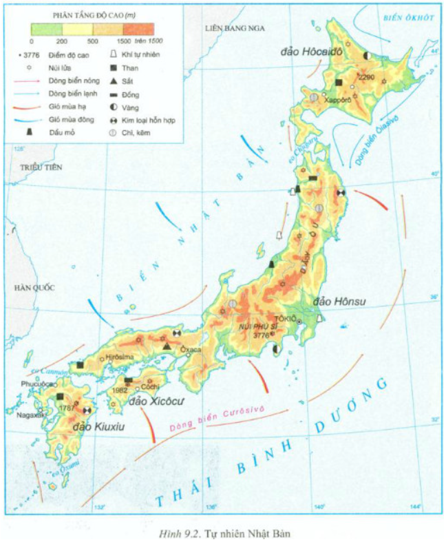 Giải Địa Lí 11 Bài 9 Tiết 1: Tự nhiên, dân cư và tình hình phát triển kinh tế - Nhật Bản (ảnh 1)