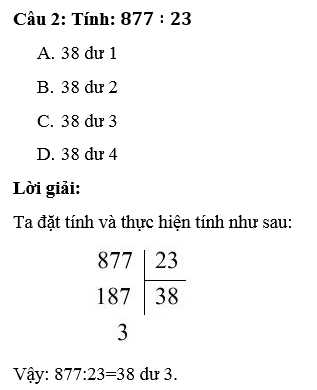 Trắc nghiệm Toán 4 Bài 37: Chia cho số có hai chữ số có đáp án (ảnh 2)