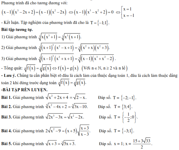 Các phương pháp giải toán phương trình vô tỉ Toán lớp 9 (ảnh 8)