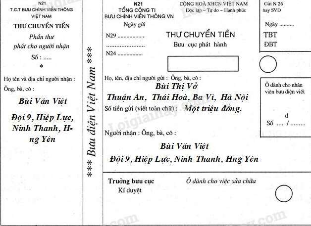 Vở bài tập Tiếng Việt lớp 4 trang 102, 103 Tập làm văn - Điền vào giấy tờ in sẵn | Giải VBT Tiếng Việt lớp 4 tập 2 (ảnh 6)