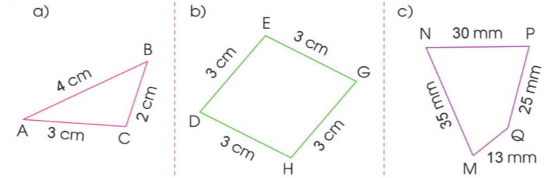 Toán lớp 3 Chu vi hình tam giác, chu vi hình tứ giác trang 105, 106 | Cánh diều (ảnh 1)