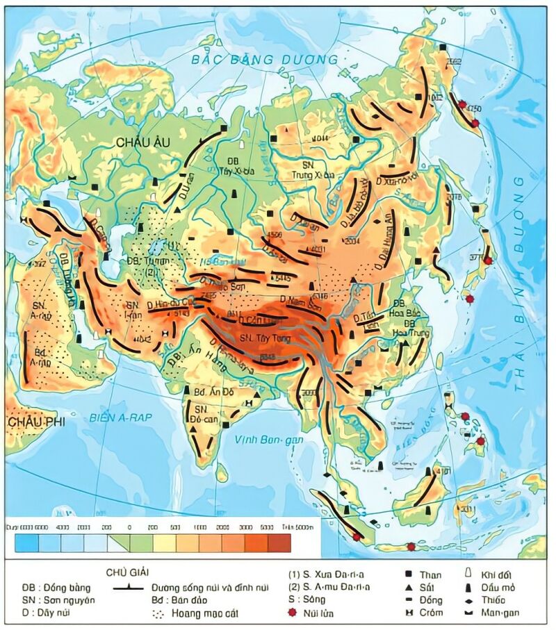 Vở bài tập Địa lí lớp 8 Bài 1. Vị trí địa lí, địa hình và khoáng sản châu Á | Giải VBT Địa lí lớp 8 (ảnh 4)
