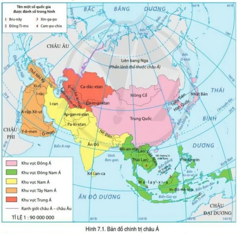 Địa lí 7 Bài 7: Bản đồ chính trị Châu Á. Các khu vực Châu Á | Cánh diều (ảnh 1)