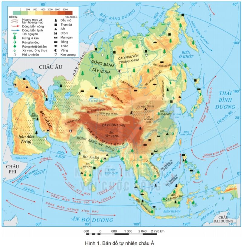 Xác định trên hình 1, sự phân bố một số loại khoáng sản chính ở châu Á (ảnh 2)