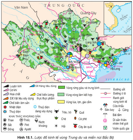 Giải Địa Lí 9 Bài 19: Thực hành: Đọc bản đồ, phân tích và đánh giá ảnh hưởng của tài nguyên khoáng sản đối với phát triển công nghiệp ở Trung du và miền núi Bắc Bộ (ảnh 2)