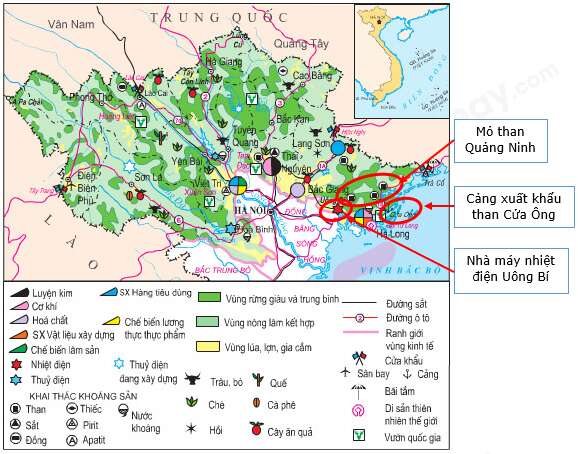 Giải Địa Lí 9 Bài 19: Thực hành: Đọc bản đồ, phân tích và đánh giá ảnh hưởng của tài nguyên khoáng sản đối với phát triển công nghiệp ở Trung du và miền núi Bắc Bộ (ảnh 3)