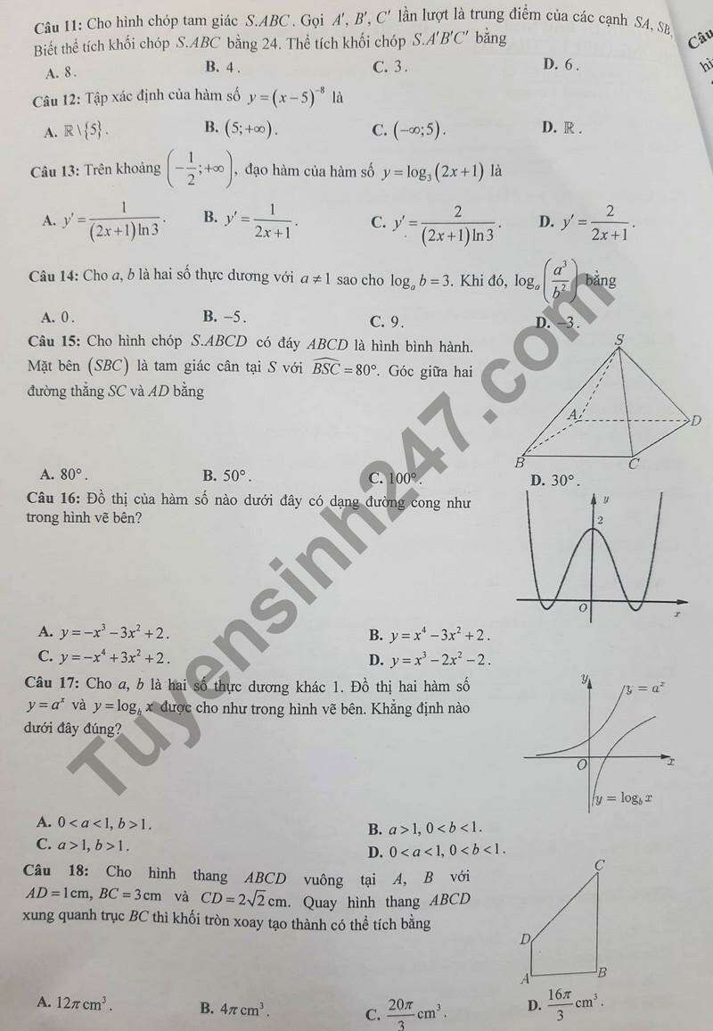 Đề thi thử Toán trường Lý Thái Tổ (Bắc Ninh) 2024 có đáp án (ảnh 3)