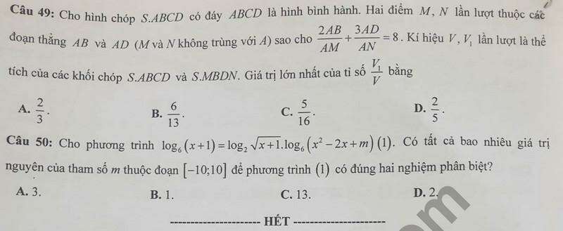 Đề thi thử Toán trường Lý Thái Tổ (Bắc Ninh) 2024 có đáp án (ảnh 7)