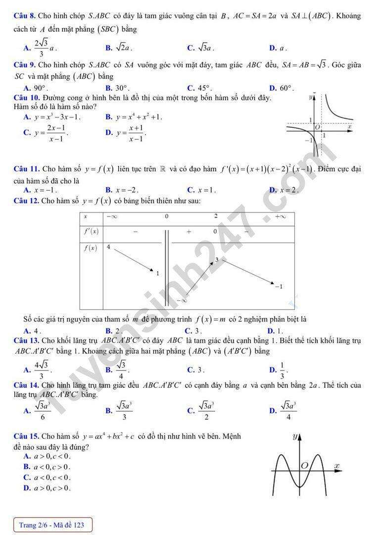 Đề thi thử Toán trường Chuyên Thái Bình 2024 có đáp án (ảnh 2)