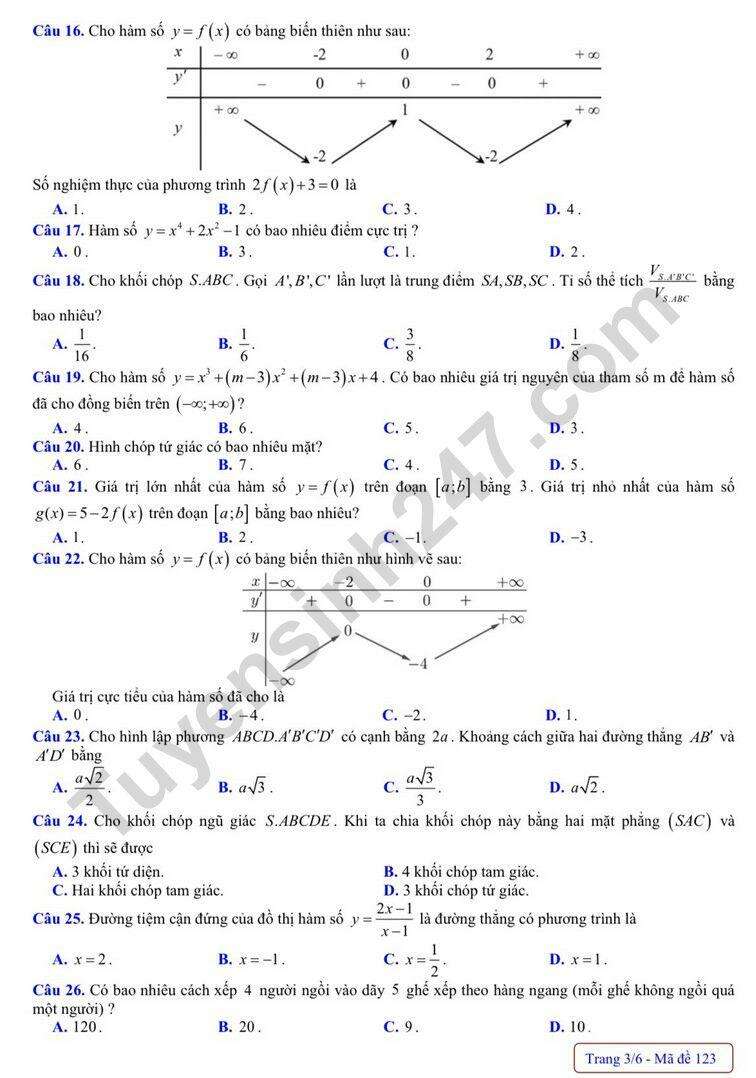 Đề thi thử Toán trường Chuyên Thái Bình 2024 có đáp án (ảnh 3)