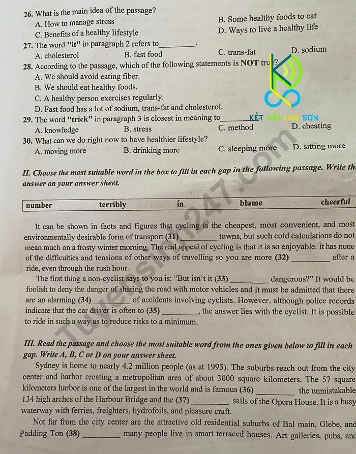Đề thi và đáp án vào lớp 10 môn Tiếng anh trường THPT Chuyên Lam Sơn 2022 (ảnh 3)
