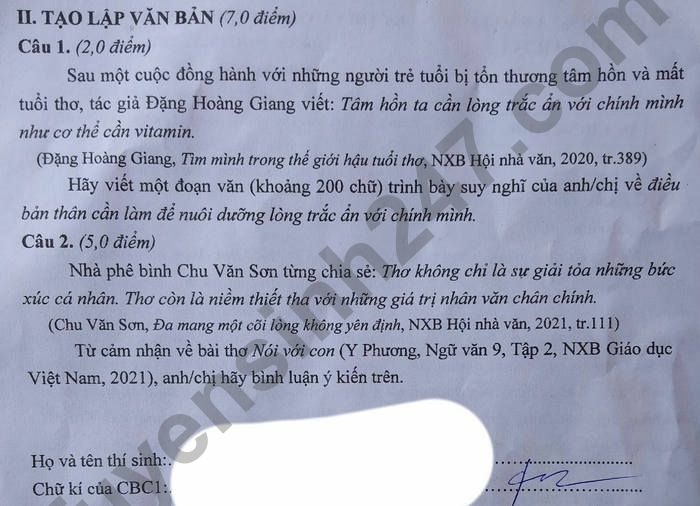 Đề thi và đáp án vào lớp 10 môn Ngữ văn chuyên trường THPT Chuyên Lam Sơn 2022 (ảnh 2)