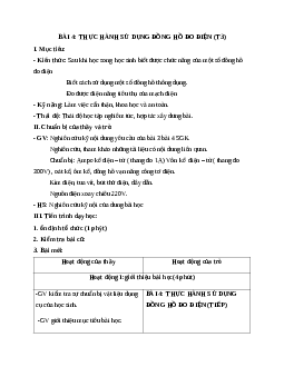 GIÁO ÁN CÔNG NGHỆ 9 BÀI 4: THỰC HÀNH SỬ DỤNG ĐỒNG HỒ ĐO ĐIỆN (T3) MỚI NHẤT