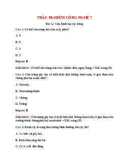Trắc nghiệm Công nghệ 7 Bài 12 có đáp án: Sâu, bệnh hại cây trồng