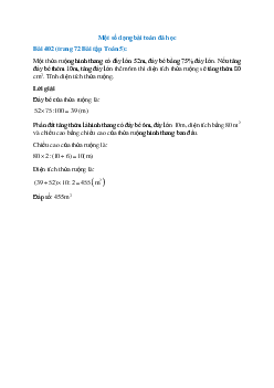 Một thửa ruộng hình thang có đáy lớn 52m, đáy bé bằng 75% đáy lớn