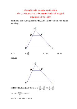 34 câu Trắc nghiệm Định lý Ta - Lét. Định lý đảo và hệ quả của Định lý Ta - Lét có đáp án 2023 - Toán lớp 8