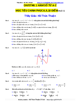 54 câu trắc nghiệm ôn tập chuyên đề Hàm số