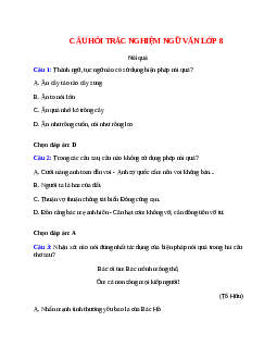 16 câu Trắc nghiệm Nói quá có đáp án 2023 - Ngữ văn 8