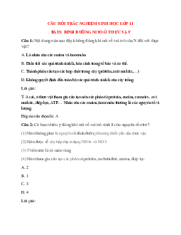 31 câu Trắc nghiệm Sinh học 11 Bài 5 có đáp án 2023: Dinh dưỡng Nitơ ở thực vật