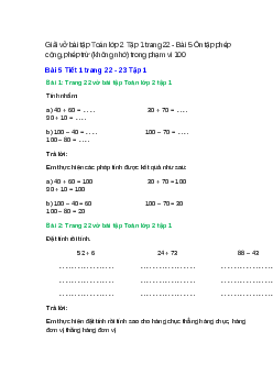 Vở bài tập Toán lớp 2 Tập 1 trang 22, 23, 24, 25 Bài 5: Ôn tập phép cộng, phép trừ (không nhớ) trong phạm vi 100 | Kết nối tri thức