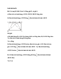 Đúng ghi Đ, sai ghi S: Diện tích các hình thang AMCD, MNCD, NBCD bằng nhau