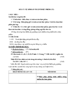 GIÁO ÁN CÔNG NGHỆ 6 BÀI 17: VỆ SINH AN TOÀN THỰC PHẨM (T2) MỚI NHẤT – CV5555