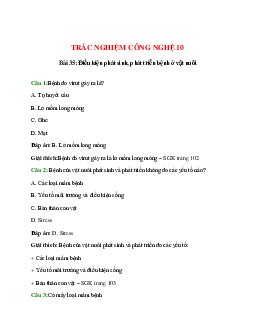 Trắc nghiệm Công nghệ 10 Bài 35 có đáp án: Điều kiện phát sinh, phát triển bệnh ở vật nuôi