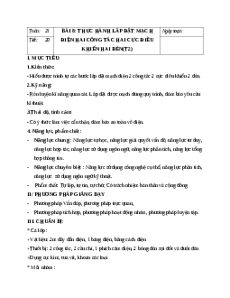 GIÁO ÁN CÔNG NGHỆ 9 BÀI 8: THỰC HÀNH LẮP ĐẶT MẠCH ĐIỆN HAI CÔNG TẮC HAI CỰC ĐIỀU KHIỂN HAI ĐÈN(T2) MỚI NHẤT - CV5512