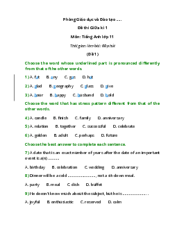 Bộ 30 Đề thi Tiếng Anh lớp 11 Giữa kì 1 có đáp án năm 2023