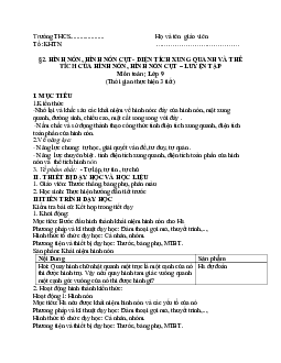Giáo án Hình học 9 chương 4 bài 2: Hình nón - Hình nón cụt mới nhất