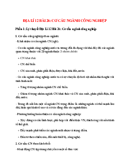 Lý thuyết Địa Lí 12 Bài 26 (mới 2023 + 19 câu trắc nghiệm): Cơ cấu ngành công nghiệp