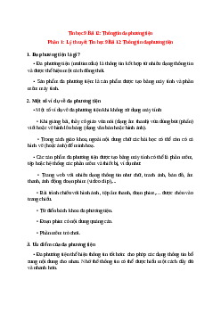 Lý thuyết Tin học 9 Bài 12 (mới 2023 + 10 câu trắc nghiệm): Thông tin đa phương tiện