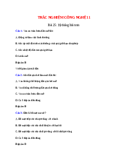 Trắc nghiệm Công nghệ 11 Bài 25 có đáp án: Hệ thống bôi trơn